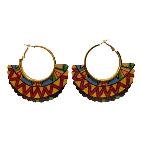 Colorful Geometric Hoop Earrings - Picture 2 of 3